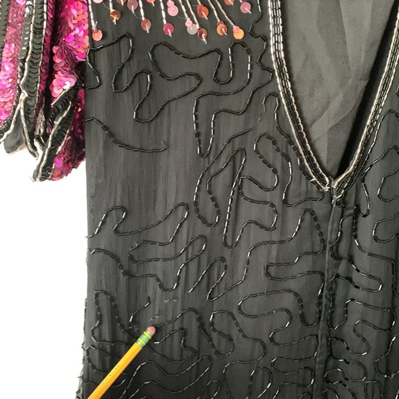Laurence Kazar Black Pink Beaded Vintage dress - Picture 10 of 13
